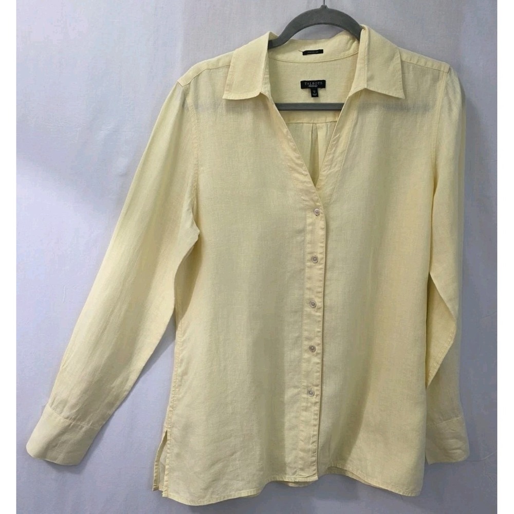 Talbots Sz. 12 100% Irish Linen Shirt Pale Yellow Luxury Fabric Elevated Staple